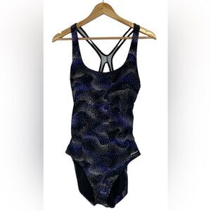 Speedo Women’s Black Blue White One-piece Swimsuit Size 18